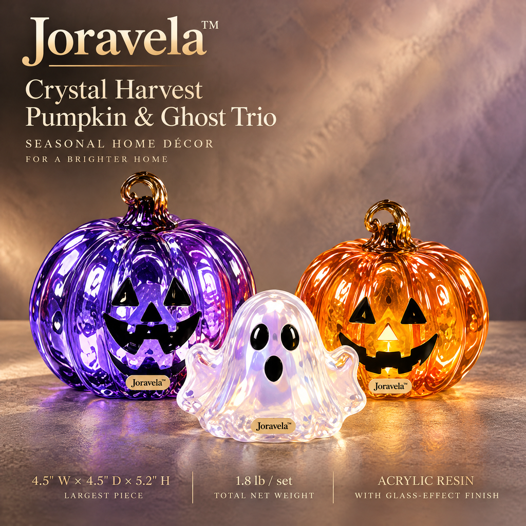 Joravela™ Crystal Pumpkin & Ghost Décor Trio