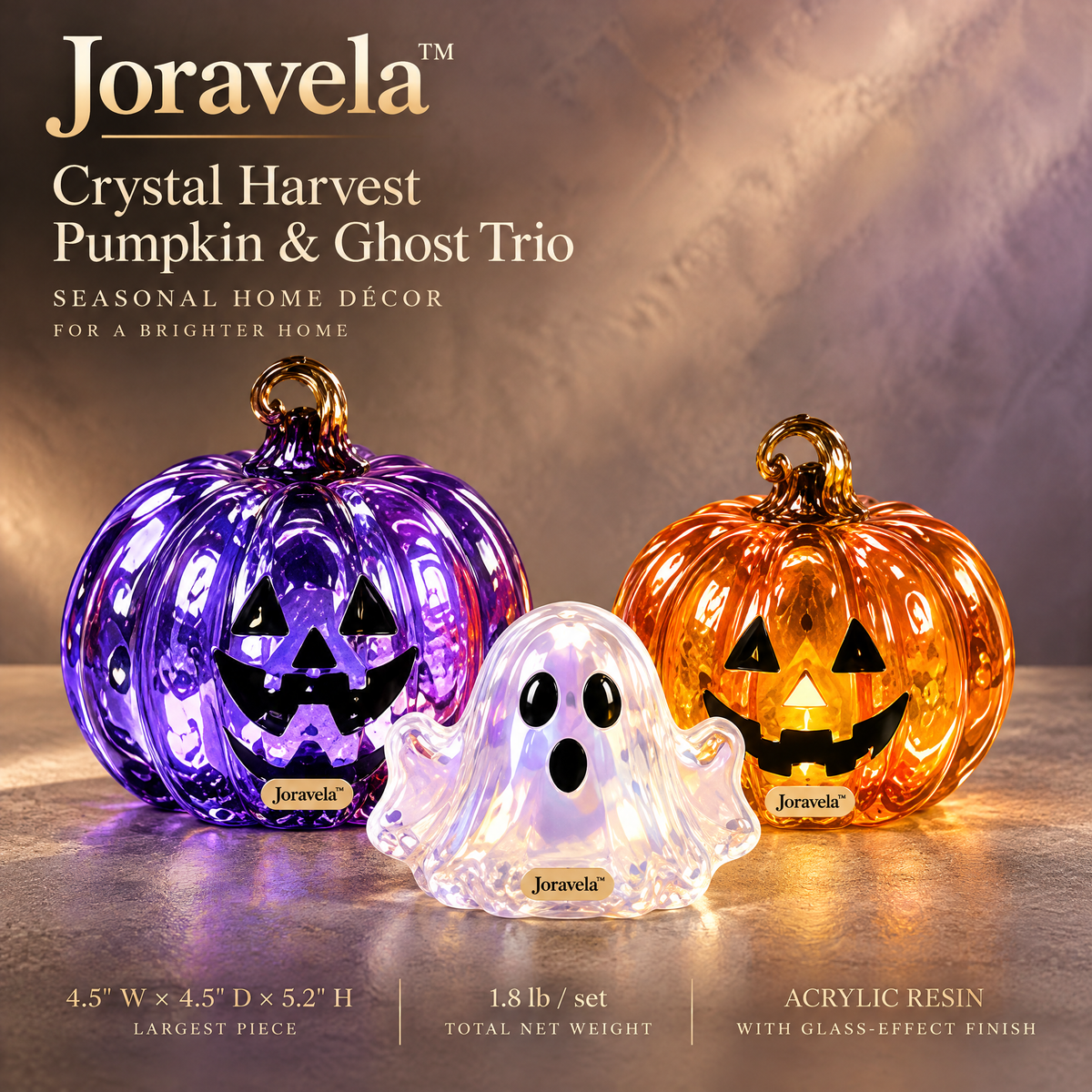 Joravela™ Crystal Pumpkin & Ghost Décor Trio