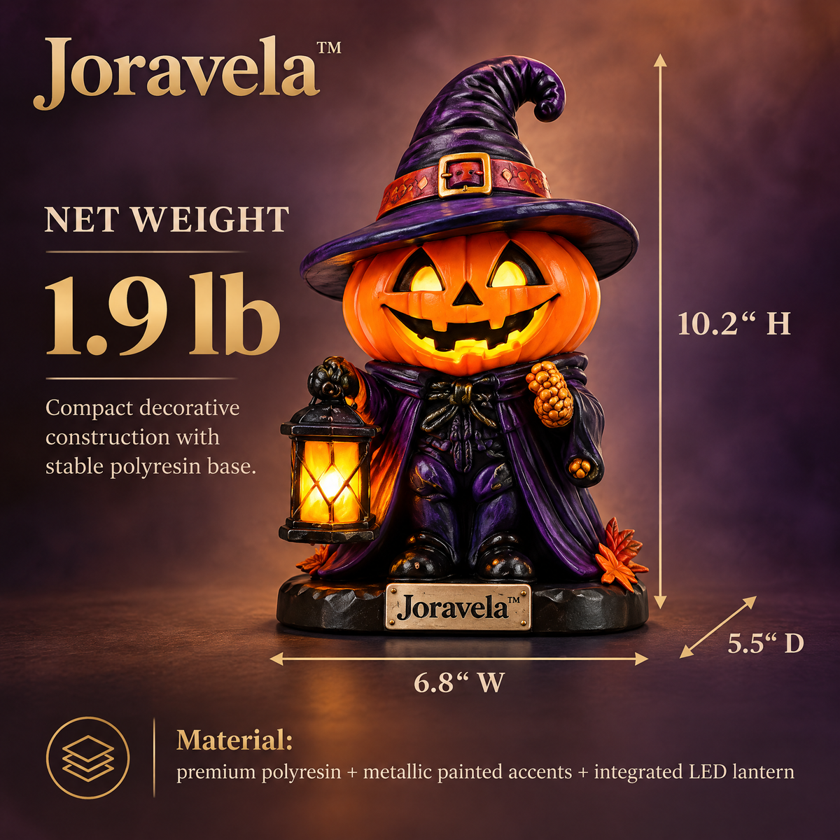 Joravela™ Midnight Pumpkin Lantern Figurine