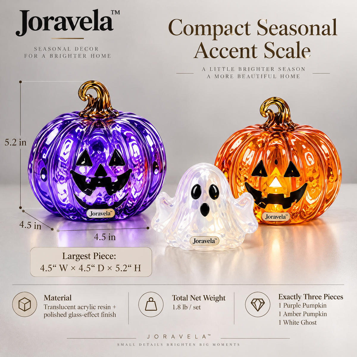 Joravela™ Crystal Pumpkin & Ghost Décor Trio