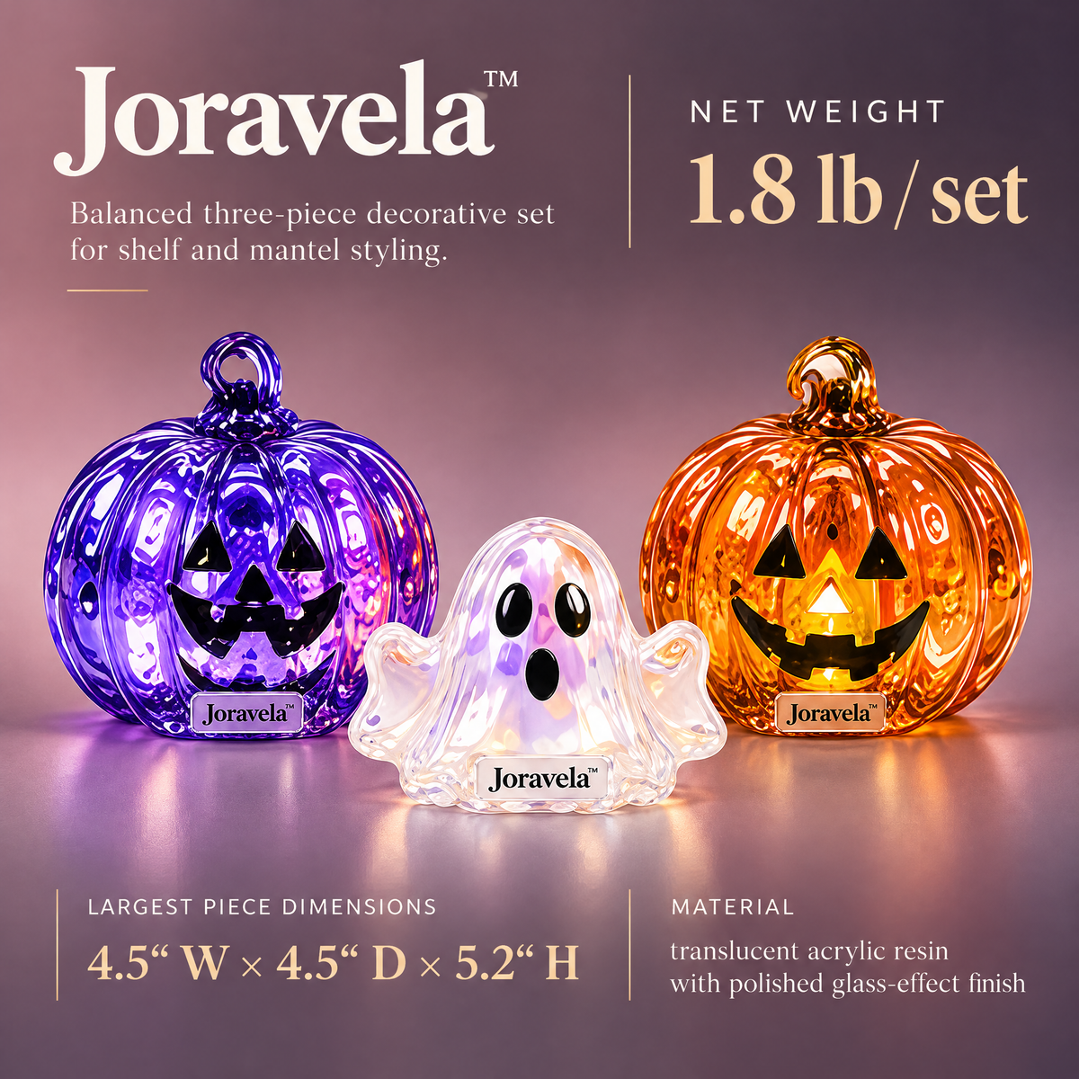 Joravela™ Crystal Pumpkin & Ghost Décor Trio