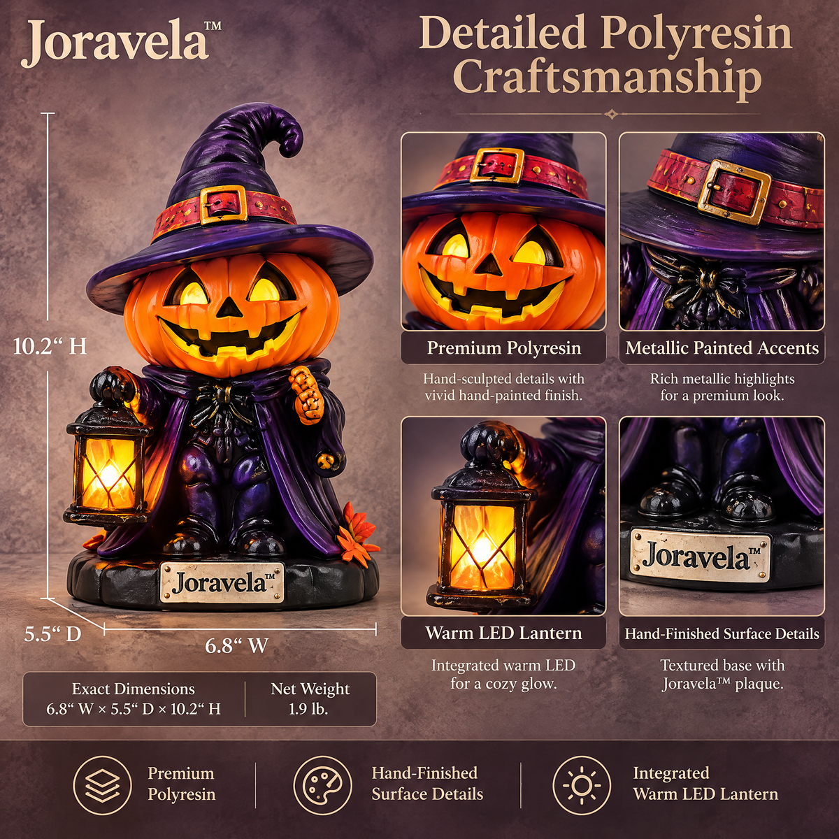 Joravela™ Midnight Pumpkin Lantern Figurine