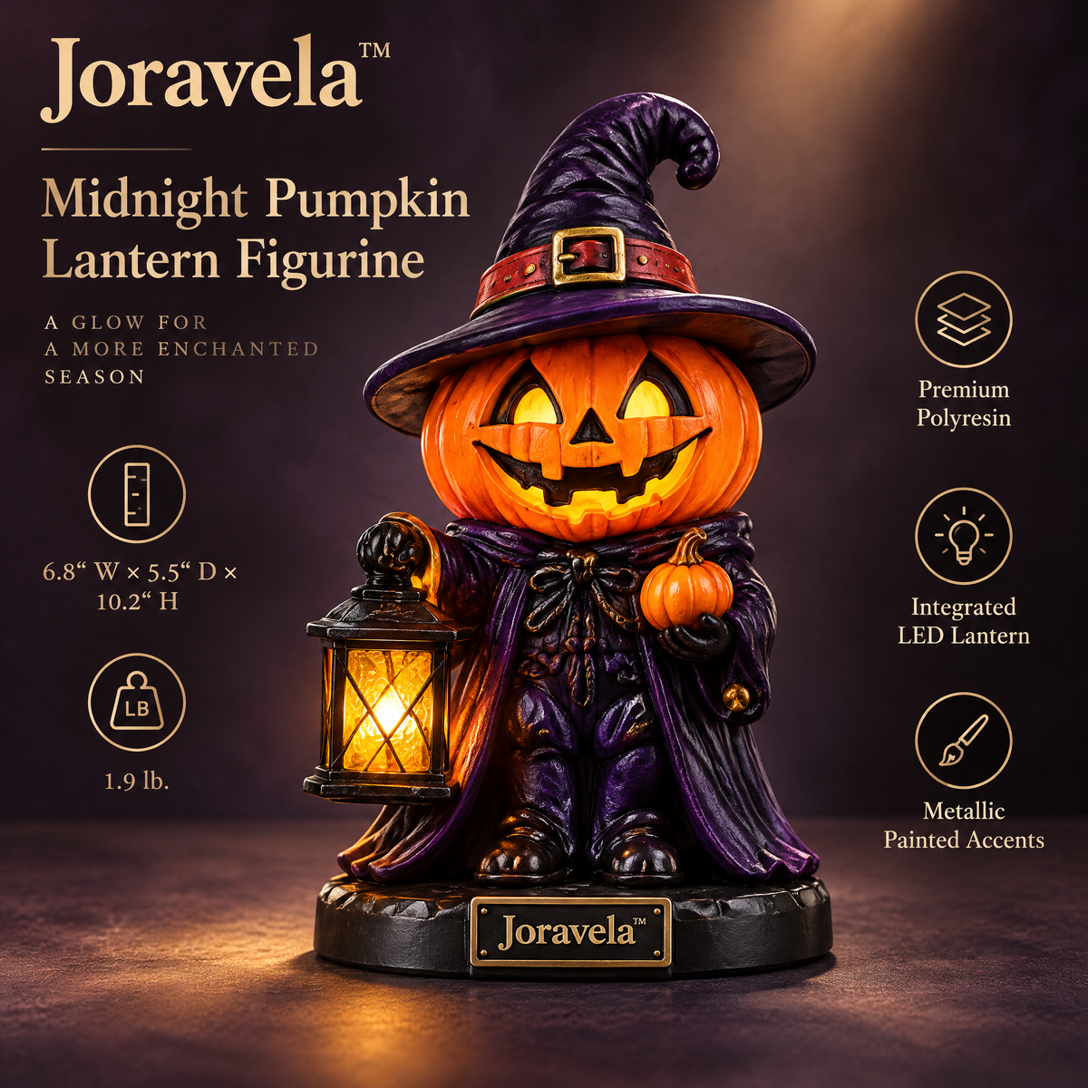 Joravela™ Midnight Pumpkin Lantern Figurine