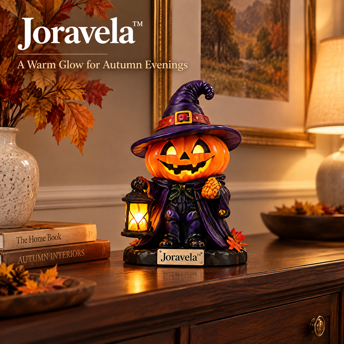 Joravela™ Midnight Pumpkin Lantern Figurine