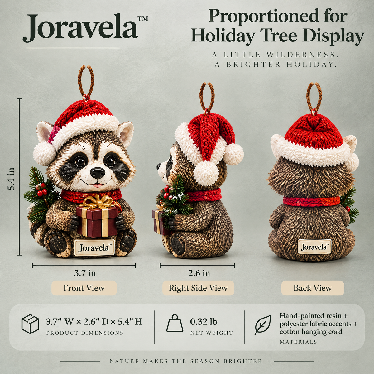 Joravela™ Woodland Raccoon Holiday Ornament