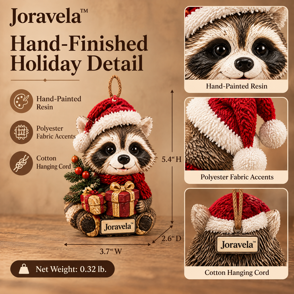 Joravela™ Woodland Raccoon Holiday Ornament